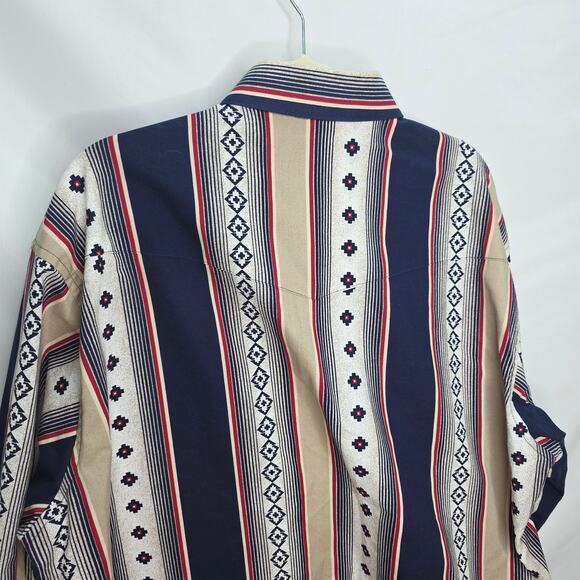 Vintage Wrangler Western Pearl Snap Striped Southwest Men's Rodeo Shirt XL 90S - Picture 14 of 16